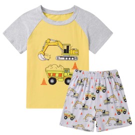 SFreeBo Kids Pyjamas Boys Yellow Excavator Boys Short Pyjamas Sets Summer Cotton Nightwear Comfy Breathable 2 Piece 5-6 Years