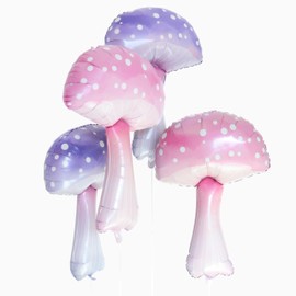 23 * 35inch Pink Mushroom Balloons Purple Mushroom Balloons Iridescent Magic Mushroom Balloons for Birthday Party Decoration Ideal for Birthday/Carnival/Special Events 4pcs