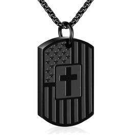 RJCMJDEU Cremation Cross Necklaces for Ashes for Men American Flag Cross Urn Necklace Pendant Ashes Holder Keepsake Memorial Ash Jewelry,Black
