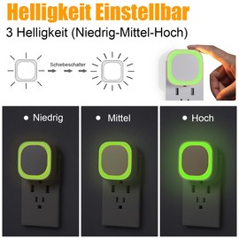 YUNLEX Night Light Socket with Twilight Sensor, Pack of 2 LED Night Lamp Children, Indirect Light, Brightness Adjustable for Children's Room, Hallway, Stairs, Bedroom, Kitchen, Bathroom, Green