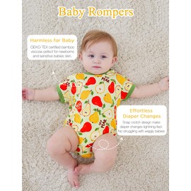 EASWEET Baby Boy Romper Soft Bamboo-derived Viscose Short Sleeve Baby Boy Bodysuit, Sweet Pears, 12-18 Months