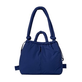 OWGSEE Puffer Tote Bag for Women Man, Stuffing Cotton Trendy Lightweight Puffer Bag Handbags Backpack with Drawstring (Blue)