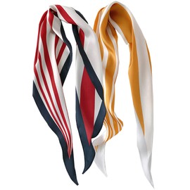 AruiLeo 2PCS Satin Silk Angular scarf For Handbags Silk Head Handle Ribbon Scarfs For Hair Fashion Skinny Scarves For Women Gift (Wine yellow)