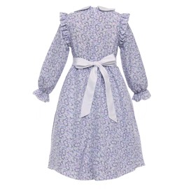 Mikan Tsumiki Colonial Dresses Girls Pioneer Costume Prairie Floral Pilgrim Dress Long Sleeve with Apron and Bonet, Lilac Purple, Medium