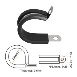 sourcing map Pack of 24 1 Inch (25 mm) Cable Clamp 304 Stainless Steel Rubber Padded Insulation Clamp R Shape Metal Clamp for Pipe Line Wire