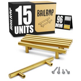 BAILROP Kitchen Cabinet Handles Gold, Cabinet Handles 96 mm - Kitchen Handles, Door Handles Kitchen and Furniture Doors, Cabinet Handles Gold, Furniture Handles, Pack of 15