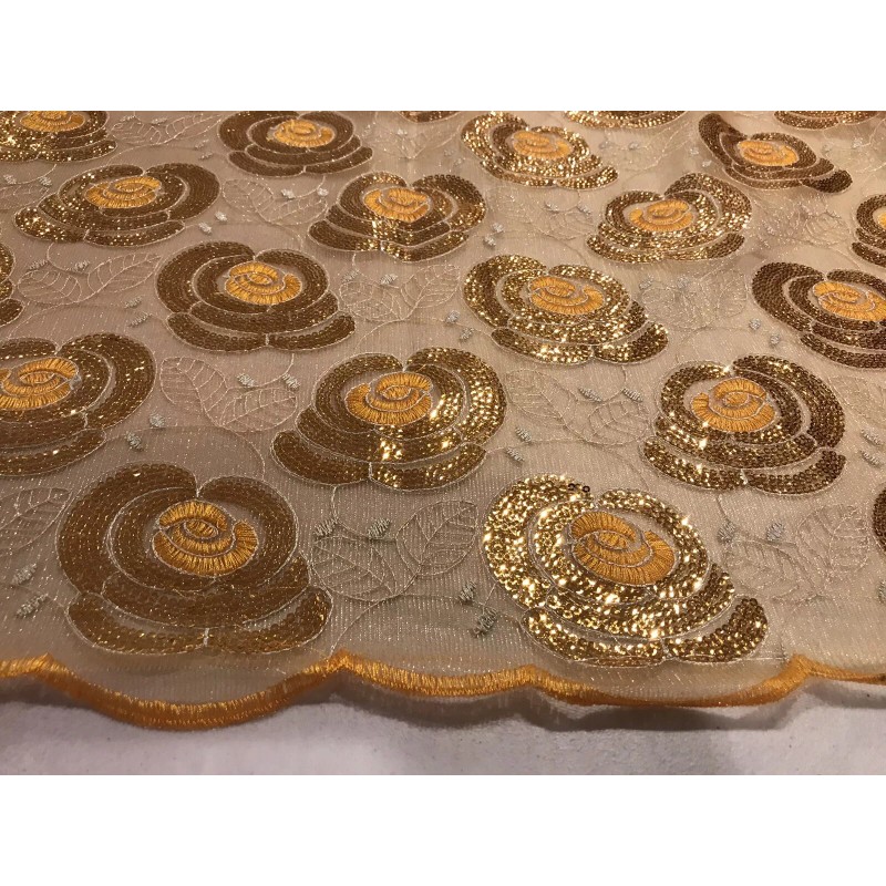 wowfabric4less123 Gold Sequins embroidery Lace Fabric 50” Width Sold By