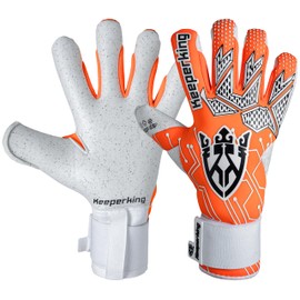 Keeperking Jonior Goalkeeper Gloves for Adults, Men's Football Gloves, Inner Seam, Professional Grip, 4 mm, Firm Fit, Unisex Jonior (8, Q-Orange-BHyb)