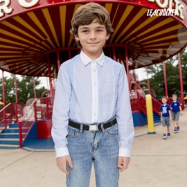 LEACOOLKEY 4 Pack Kids Magnetic Buckle Elastic Belts Boys Girls Adjustable Easy Clasp Magnetic Belt, Black+coffee+navy Blue+white, One Size