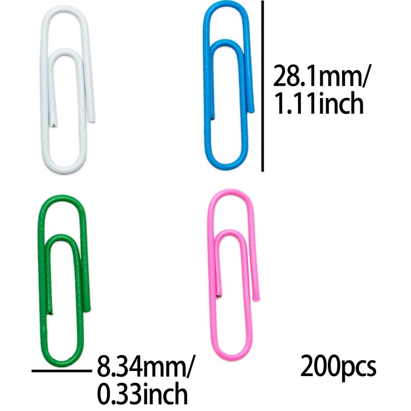 200 Pcs Paper Clips, 28 MM/1.1" Coloured Paperclips Metal Paper