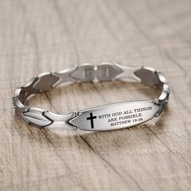 LinnaLove Religious bracelet for Women Bible Verse bracelets Inspirational Faith Christian Jewelry Birthday Gifts for Women (With God all ..-Silver)