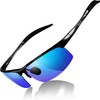 Sunglasses, Men's, Polarized, Sports Sunglasses, UV400, Angled, Sunglasses, AL-MG Alloy, Ultra Lightweigh Color gunmetal frame rib blue lens