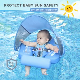 New Mambobaby Swimming Float,Baby Swim Float with Canopy,Upgrade Non-Inflatable Solid Baby Float,UPF 50+ Removable Sun Canopy,Soft Skin-Friendly Fabric Material for Toddler Boys Girls 3-24 Months