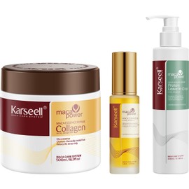 Karseell Kit Capilar con Crema sin Enjuague 200 ml, Mascarilla de Colágeno 500 ml y Aceite de Argán 50 ml