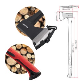 INTERTOOL 36” Wood Chopping Axe, 2.8 Lbs, Long Tree Felling Ax, Firewood Cutting, Shock Absorbing Fiberglass Anti-Slip Handle with Blade Cover HT-0264