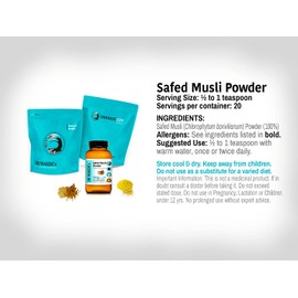 DR WAKDE'S Safed Musli Powder (Chlorophytum borivilianum) - 500g (1.1lb) | Pure, Raw & Dried Powder | Ayurvedic Herb | Vegan |