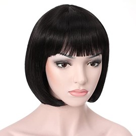 OneDor® 10” Short Straight Flapper Bob Heat Friendly Cosplay Party Costume Hair Wig (1B-Off Black)