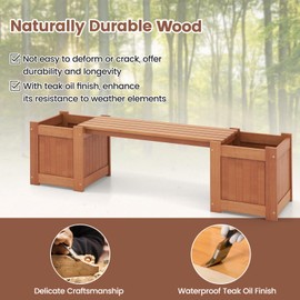 Toolsempire Planter Box Bench Outdoor, Wood Patio Bench with 2 Wood Planter Boxes, Raised Plant Container Garden Bench for Outdoor, Patio, Yard, Deck & Balcony