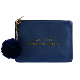 Danielle Creations Make a Statement Eat Sleep Contour Repeat Pouch with Detachable Pom Pom, Navy