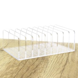 QWORK 9 Compartments Clear Desk Mail Organizer, Acrylic Office Document Sorter, Transparent Stepped Design, Non-Slip Base for Office, Home, School Desktop Organization