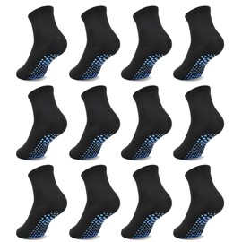DECOVICI Toddler Socks Anti Skid with Grips Non Slip Crew Socks Boys Girls 12 Pairs Baby Kids Children Solid Color 1-7 Years Mid Cut Calf(12black,1-3T)