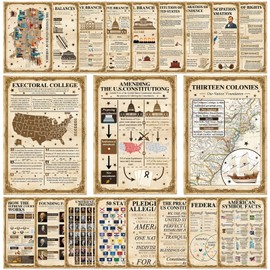 gisgfim 20PCS US History Posters Set US Government and Civics Classroom Decorations American Political History Poster Set for Classroom Teachers Teaching Decor Primary High School Grade