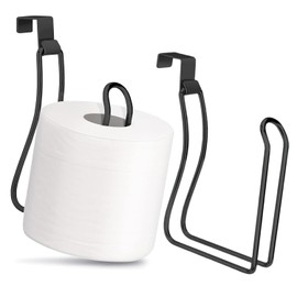 Command Bathroom Toilet Paper Roll Holder,Over The Tank Toilet Paper Holder,Chrome Bathroom Toilet Paper Holder Hanger Stand,Dispenser Reserve for Bathroom Storage and Organizatioz,Black 2pcs