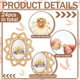 Yinkin 24 Pcs First Communion Lapel Pins Gold Chalice with Grapes and Wheat Enamel Pins Bulk Minister Catholic Religious of Holy Communion Pin Christian Inspirational Lapel Pin for Girl Boy Gifts