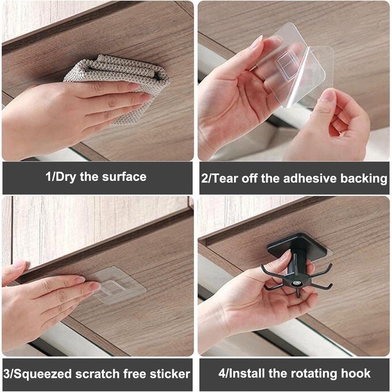 Under Cabinet 360° Rotatable Kitchen Hooks with 6-Claws, 2Pcs 360°