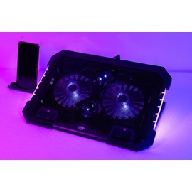 KEROLFFU RGB Gaming Laptop Cooling Pad 17-12Inch 4Fans (Customized RGB Sidelight with Switch,Laptop Fan Speed Adjustable,5 Heights Adjustment with Phone Holder)Fit Apple MacBook Laptop Fan Cooling Pad