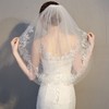 Lismyakey Bridal Wedding Veil with Hair Comb 2-Tier Appliqued Short