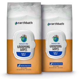earthbath, Oatmeal & Aloe Grooming Wipes - Dog Wipes for Paws and Butt, Pet Wipes for Dogs & Cats, Helps Relieve Itchy & Dry Skin, Made in USA, Cruelty-Free - Vanilla & Almond 100 Count (2 Pack)