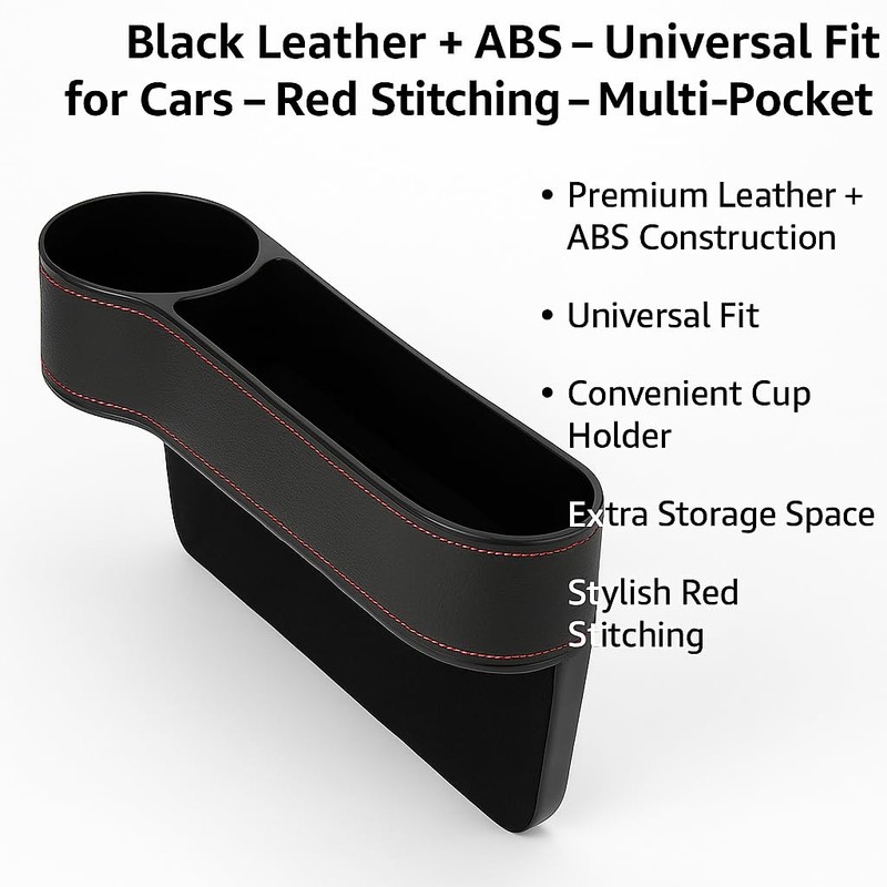 Car Seat Gap Organizer with Cup Holder – Black Leather