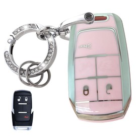 WENHENI Keyless Entry Systems Key for Ram Key Fob Shell with Keychain Fit for Dodge Ram 2500 3500 4500 5500 Remote Key Fob Cover (3Buttons Silver-Pink)