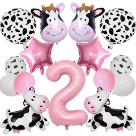 Cow Balloons, Holy Cow Im Two Birthday Decorations Girl Cow Print Balloons 2nd Birthday Party for Cow Farm Animal Theme Cowgirl First Birthday Party Supplies