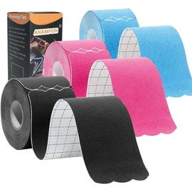 ANAMPION Kinesiotapes Pre-Cut Kinesiology Tape Waterproof Physio Tape and Sports Tape for Knee Shoulder and Elbow Muscle Firming Bands (Black + Blue + Pink, 3 Rolls)