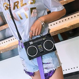 Bolso bandolera clásico con forma de radio para mujer, con cierre de clip, color negro