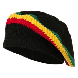 e4Hats.com Big Size Cotton Rasta Tam Beret - Black RGY OSFM