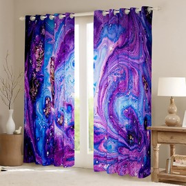 Glitter Marble Curtain for Bedroom Purple Marble Printed Room Curtain for Kids Boys Girls Abstract Art Curtain Boho Psychedelic Drapes,W66*L90