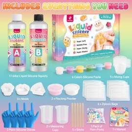 Taba Squishy Kit - 18OZ Rubber Squishy Kit with Guided, Bubble Free and Faster Fully Cures - FuFu Squishy Kit with Mold, Flocking Powder - Stress Relief Entertainment
