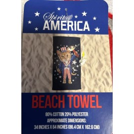 Spirit of America Firework Cat Beach Towel. 34" X 64".  Brand New