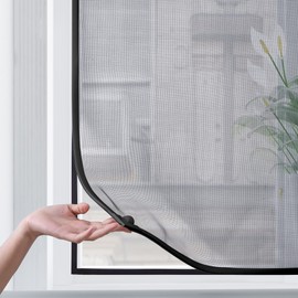 BAFLOTEX DIY Magnetic Window Screen Replacement Adjustable Mesh Screen 55"H*36"W with Magnets Fits Any Size White Frames with Grey Fiberglass Screen