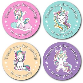 24 x 40mm Unicorn Thank You for Coming to My Party Stickers from Olivia Samuel. 4 Pastel Colours (24 Stickers). Great for Party Bags, Sweet Cones and Birthday Party Bag fillers.