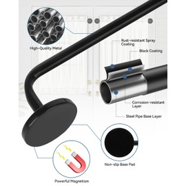 2 Pack Magnetic Curtain Rod for Metal Doors, French Door Curtain Rods Adjustable from 17 to 30 Inch, 3/8 Inch Diameter, Magnetic Cafe Curtains Rod, No Tool and Easy Installation, Black