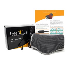 LyfeFocus Neck Stretcher with Heat for Back & Neck Pain - Neck Support Posture Corrector with Firm Massage Nodes Designed to Relieve Muscle Tension. Cover with USB Heat & Control Included.