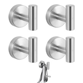 CCDANSIYUCR Stainless Steel Suction Shower Hooks, 4 Pack No Drill Towel Racks for Bathroom - Strong Suction Cup Hooks for Glass, Mirror, Tile to Hang Towels, Robes, Loofah (Brushed Nickel)
