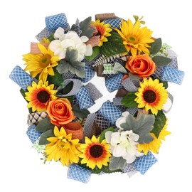 Sunflower Wreath 17.7in Diameter Bright Colors Safe Multi Purpose Front Door Wreath for Party Wedding Office