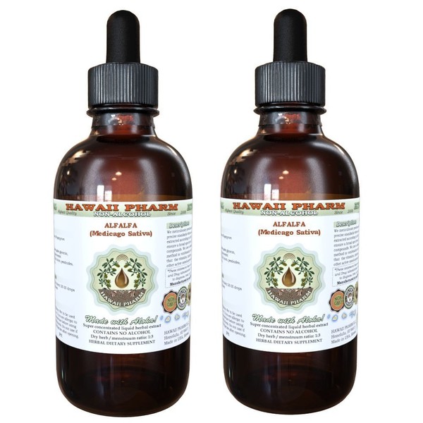 Hawaii Pharm Alfalfa Alcohol-Free Liquid Extract, Organic Alfalfa (Medicago Sativa) Dried Leaf Glycerite Natural Herbal Supplement 2x2 oz