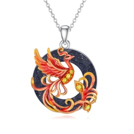 ABIGY Phoenix Necklace 925 Sterling Silver Red Phoenix Alabaster Jewellery Phoenix Jewellery for Women