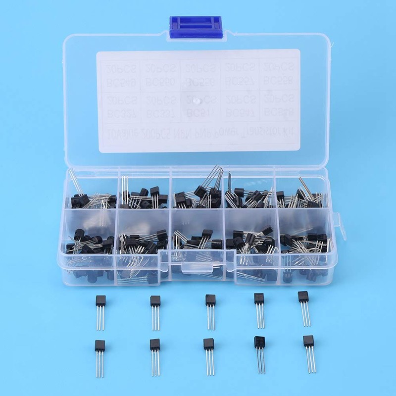 Akozon BC547 200pcs 10 Values NPN PNP Transistor Assortment Set